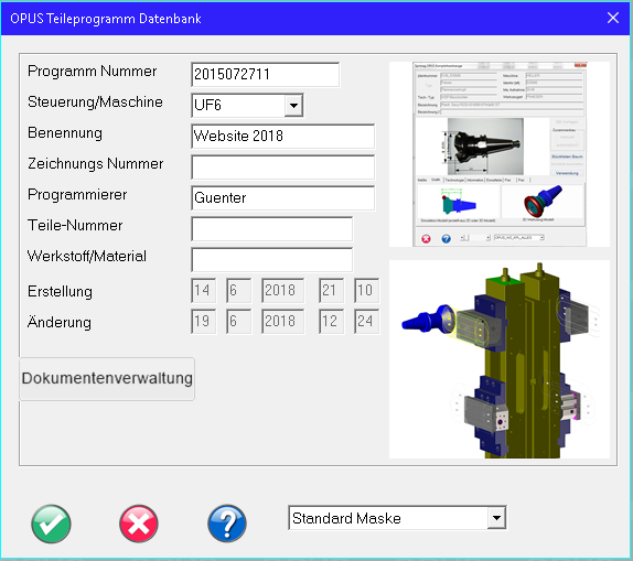 Teileprogramm Maske mit Screenshots