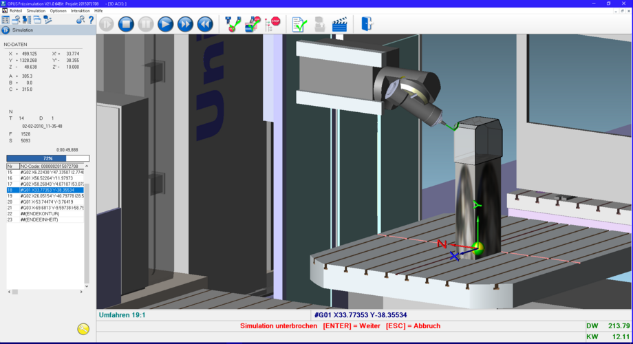 Maschinensimulation UF6 - Achsen: X-Y-Z-W-A-B-C