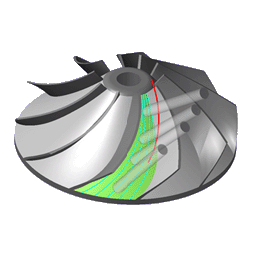 Impeller: Schlichtbearbeitung Flügelfläche wälzen - 5-achsiges Abwälzen des Fräserumfanges auf der Flügelfläche eines Impellers